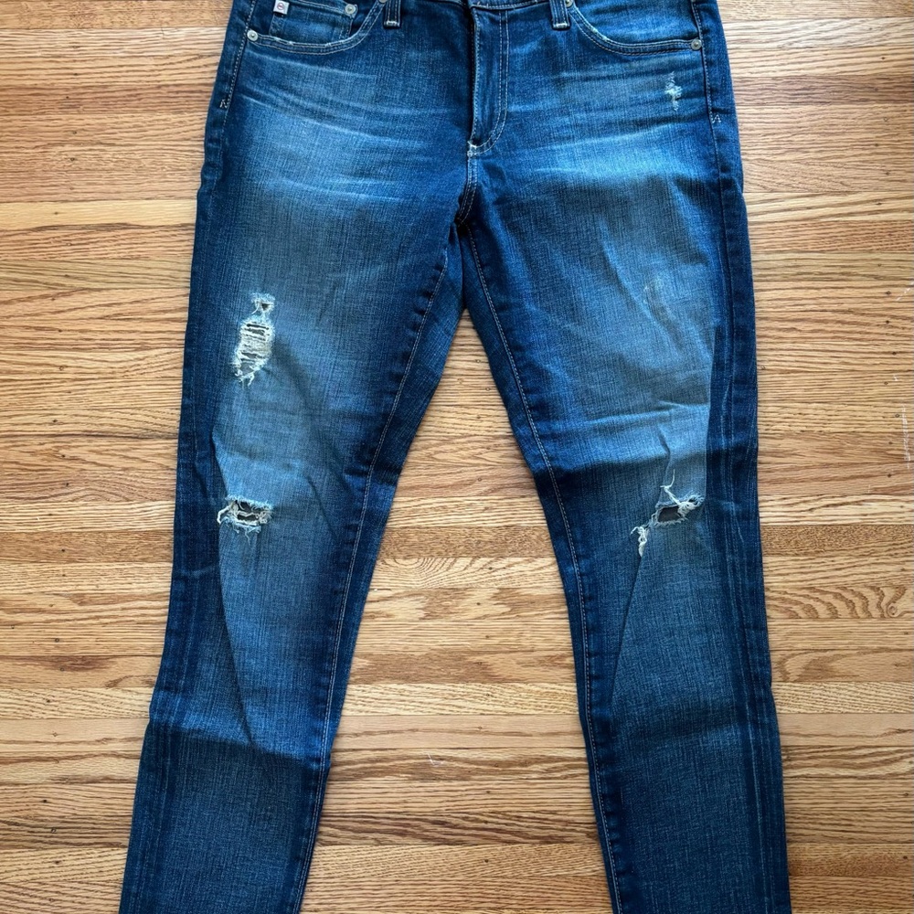 AG Adriano Goldschmied Midnight Blue Ripped Skinny Jeans